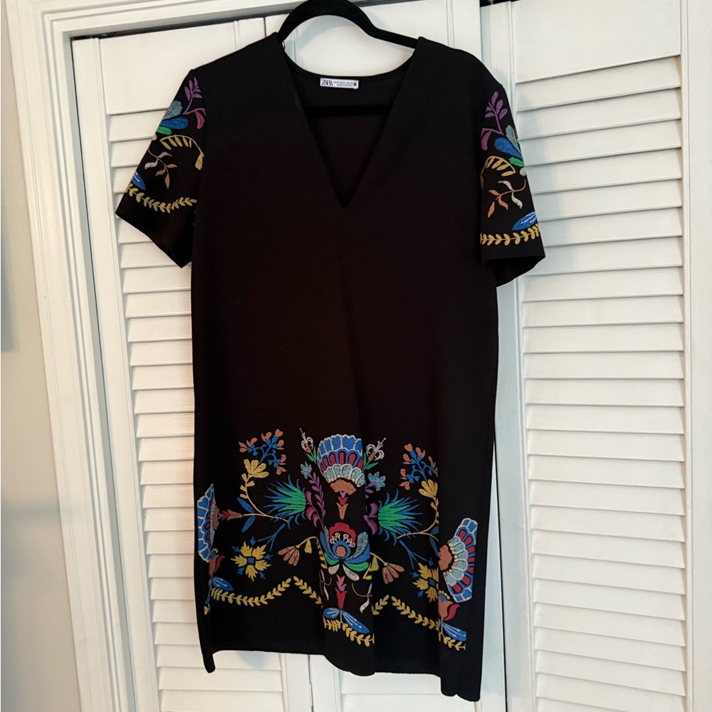 Black Dress with Colorful Embroidery